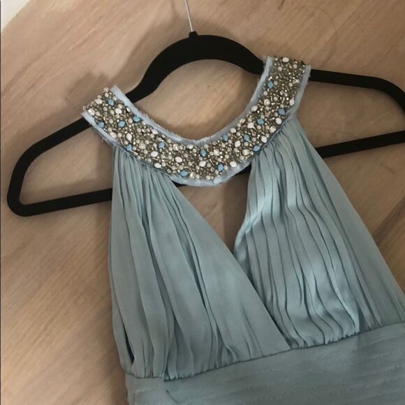 Silk & Beaded Halter Dress - Light Blue - Picture 3 of 8